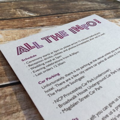 Name in Lights Wedding Information Cards by Dilly & Dilly