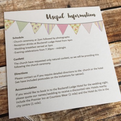 Bunting Wedding Information Card by Dilly & Dilly