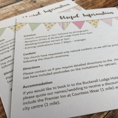Bunting Wedding Information Card by Dilly & Dilly